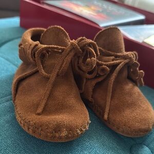 Minnetonka Brown Toddler Moccasins with Fringe